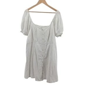 BP Nordstrom Plus Sz 1X White Cotton Eyelet Milkmaid Dress Puff Sleeve Peasants